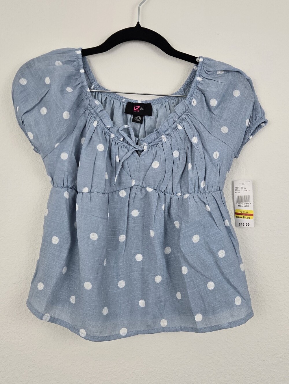 NWT Iz Byer Girl Blue Polk A Dot Top